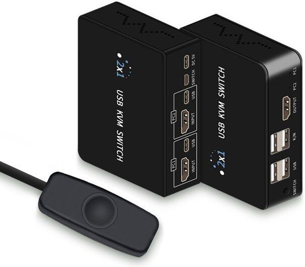KVM переключатель USBTOP 2-х портовый KVM-переключатель HDMI USB, (черный)