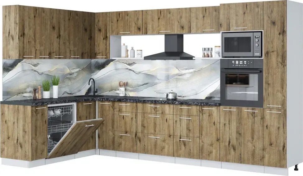 

Готовая кухня Интерлиния Мила Лайт 1.896х3.48 (дуб веллингтон/дуб веллингтон/кастилло темный)