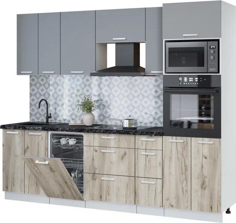 

Готовая кухня Интерлиния Мила Лайт 2.55-ПМ3 (серебро/дуб серый/кастилло темный)