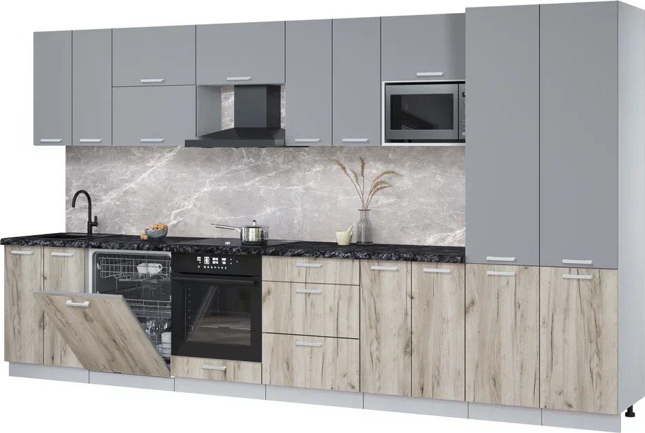 

Готовая кухня Интерлиния Мила Лайт 3.8-ПМ2 (серебро/дуб серый/кастилло темный)