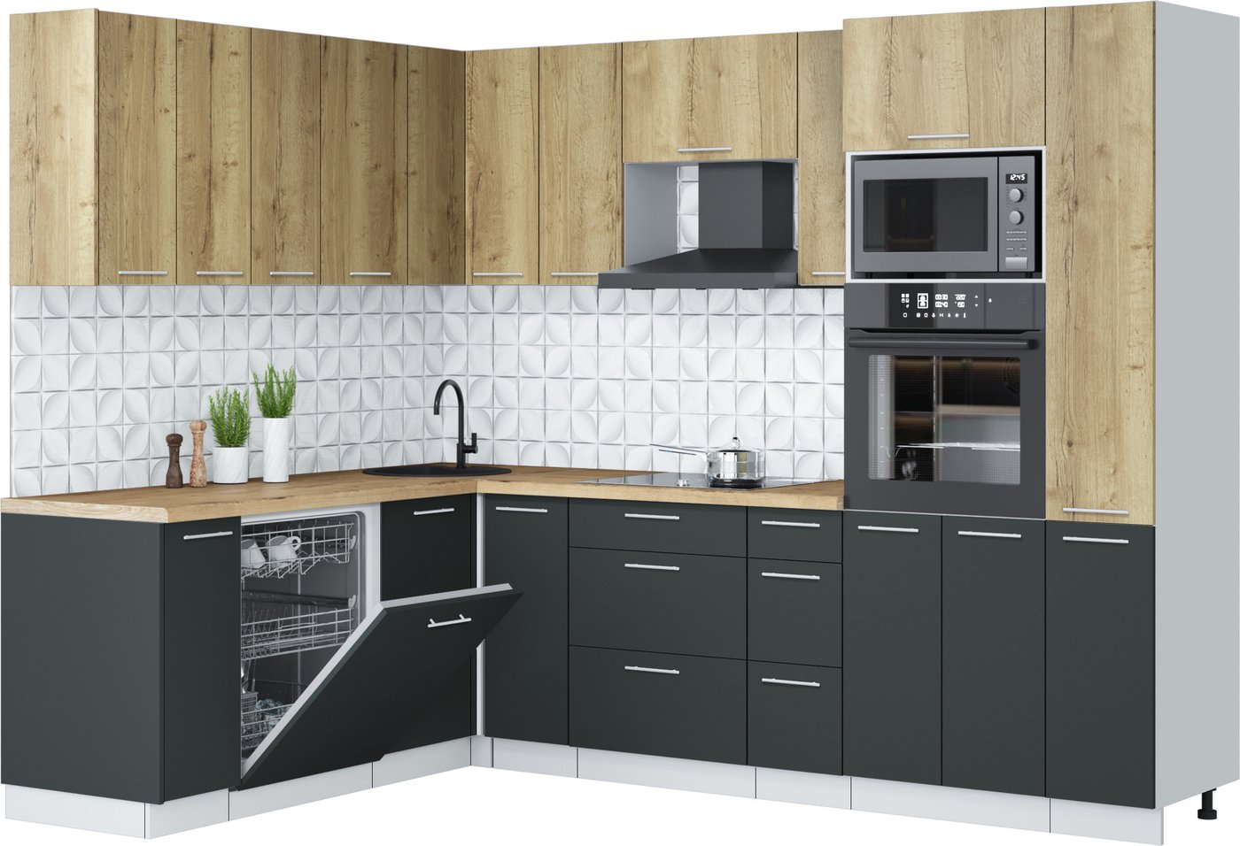 

Готовая кухня Интерлиния Мила Лайт 1.896х2.68 (дуб золотой/антрацит/дуб бунратти)