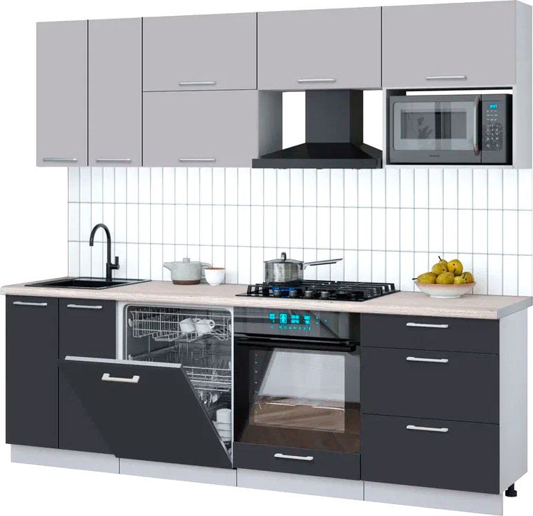 

Готовая кухня Интерлиния Мила Gloss 2.4-ПМ2 (пепел/грей/травертин серый)