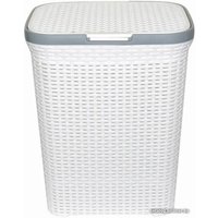 Корзина ВиолетПласт для белья 60 л с крышкой Ротанг (белый)