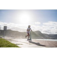 Двухколесный подростковый самокат Oxelo Mid 7 с подножкой (синий/оранжевый)