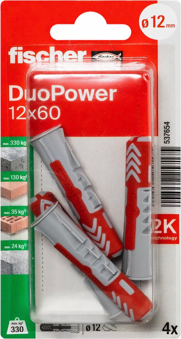 

Дюбель универсальный Fischer DuoPower 12 x 60 K NV 537654 (4 шт)