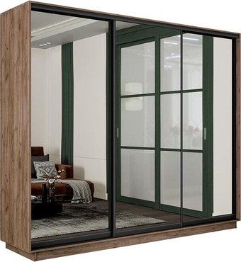 Шкаф-купе Трия Румер-2 СШК 3.210.70-13.13.13 Н 3-х дверный (дуб крафт табачный/зеркало/зеркало/зеркало/черный профиль)