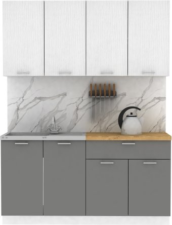 Готовая кухня ЭлиГард Lion 2 1.6 (белый структурный/дымчатый алмаз/дуб бунратти)