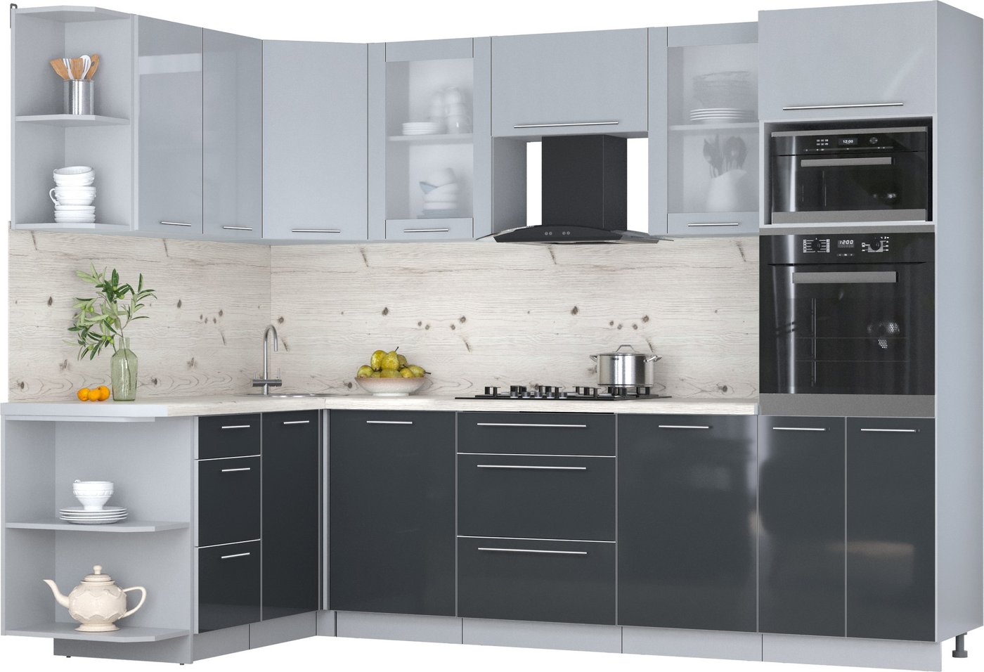 

Готовая кухня Интерлиния Мила Пластик 1.68x2.8 LV (туманный глянец/антрацит/бискайская сосна)