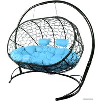 Подвесной диван M-Group Лежебока 11180403 (с черным ротангом/голубая подушка)