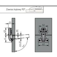 Мебельная петля GTV накладная GTV +90 градусов без пружины с ответной планкой H-2 45 мм с еврошурупом