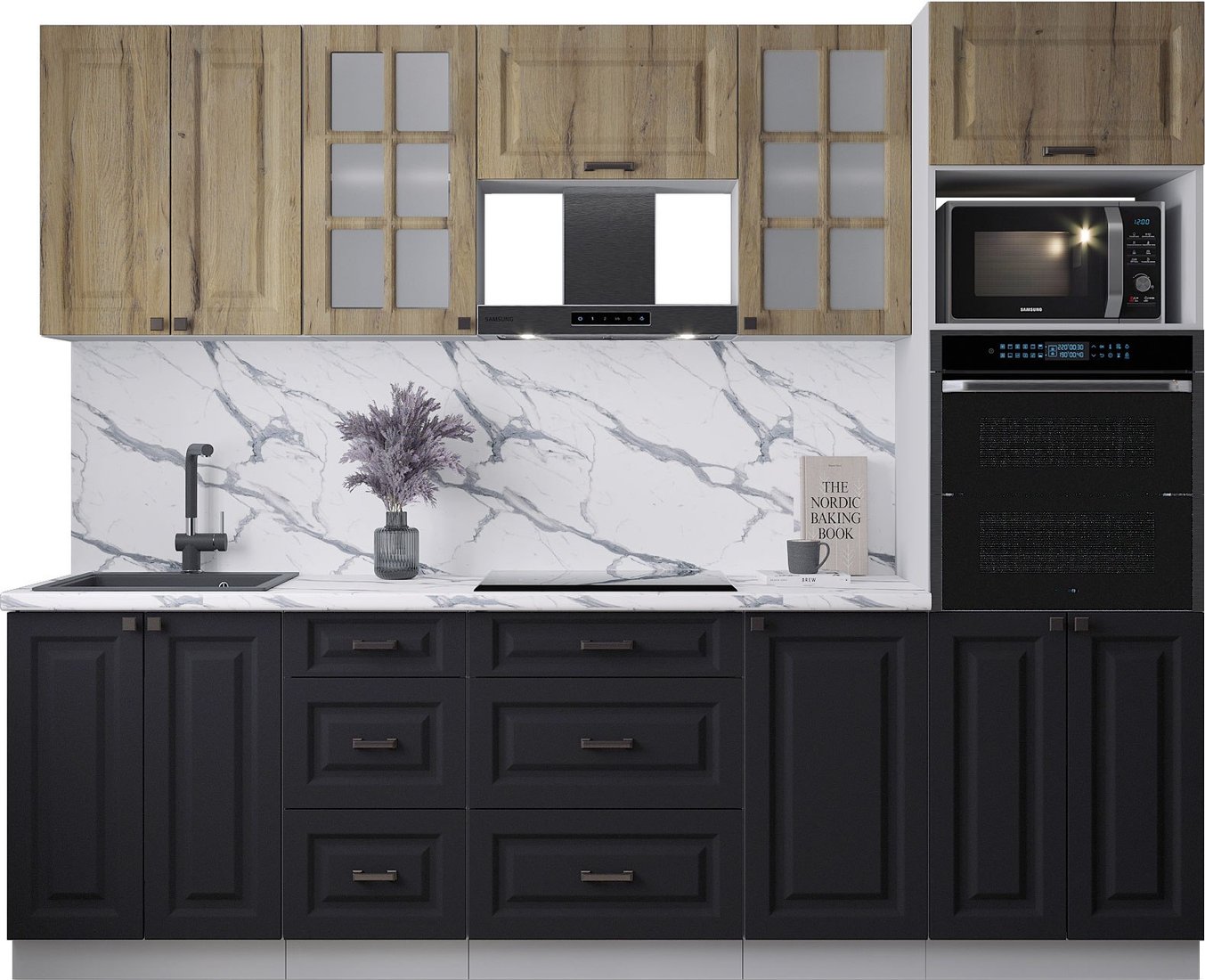 

Готовая кухня Интерлиния Мила Деко 2.6 (черный/дуб вотан/белый гранит)