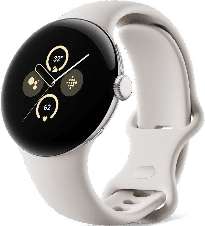 

Умные часы Google Pixel Watch 2 (глянцевый серебристый/фарфор, спортивный силиконовый ремешок)