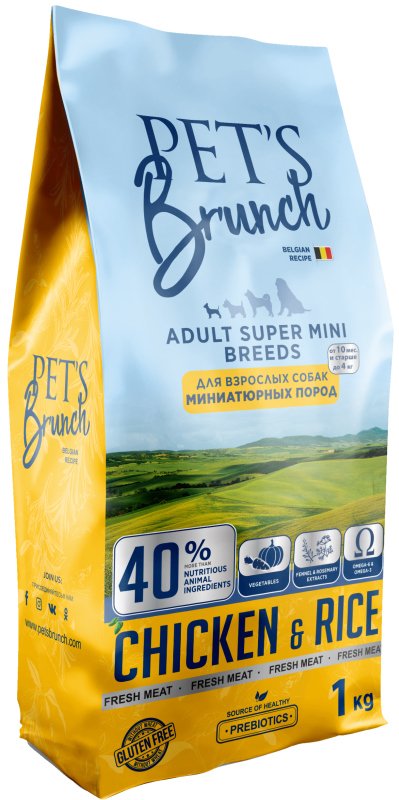 

Сухой корм для собак Pet's Brunch Adult Super Mini Breeds с курицей 1 кг