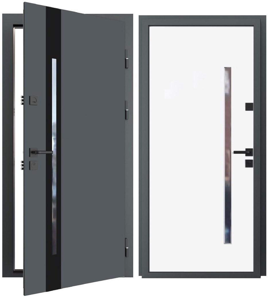 

Металлическая дверь Guard Inox Black 2 96x205 (правая, Ral 7016/экосатин белый)