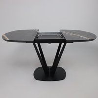 Кухонный стол Listvig Merlin 110-150х75 (МДФ+HPL-пластик черный Sahara Noir/черный)