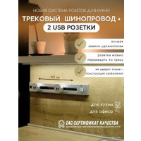 Трековая розетка AVEL шинопровод 40 см + 2 USB (серебристый)