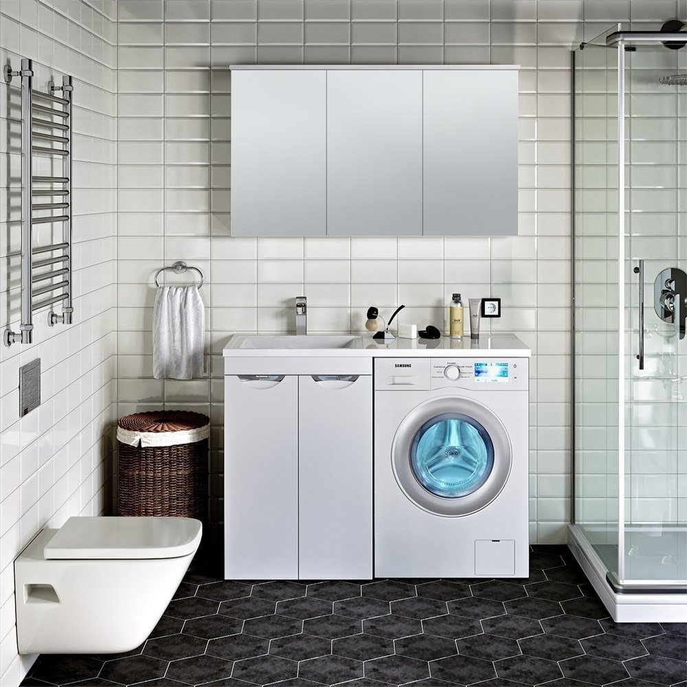 

Runo Тумба с умывальником Runo Лира 60 + Гамма 120 лайт с правым крылом (напольная, белый)