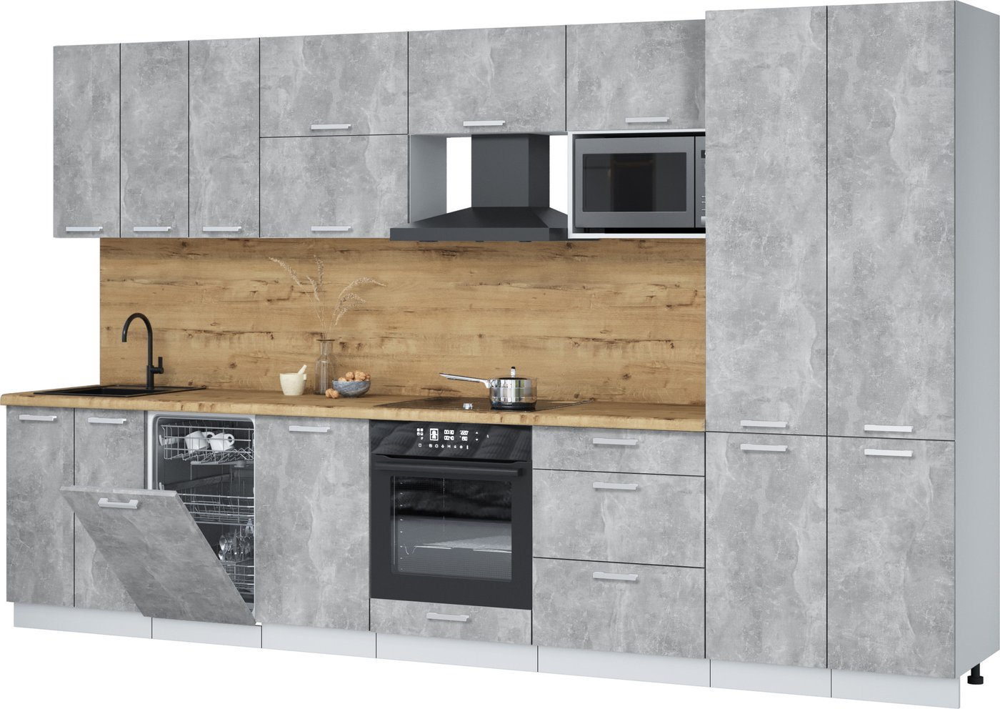 

Готовая кухня Интерлиния Мила Лайт 3.5-ПМ4 (бетон/бетон/дуб бунратти)