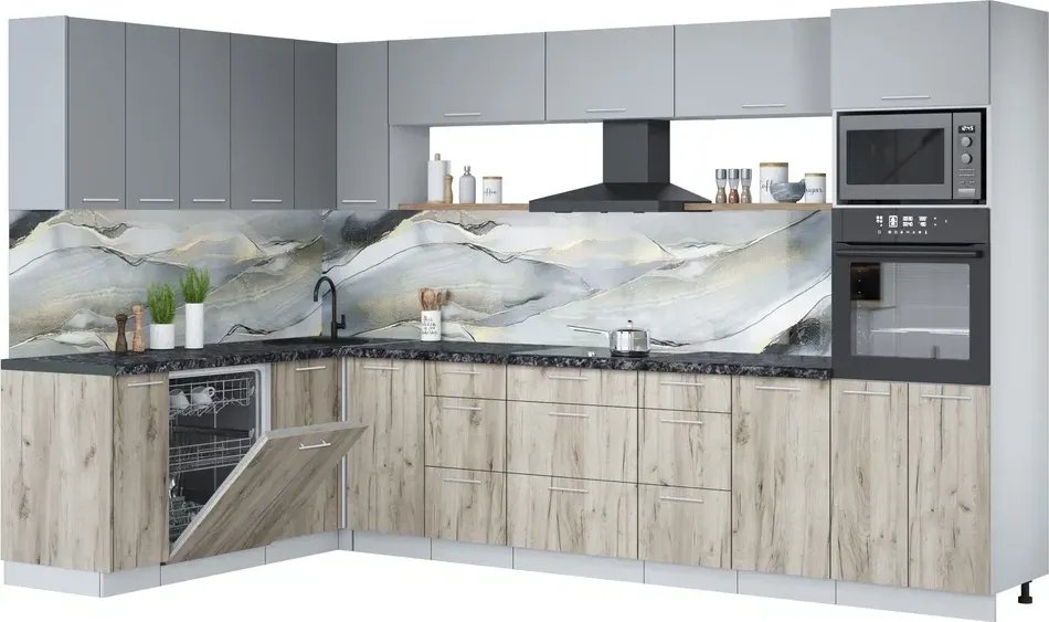 

Готовая кухня Интерлиния Мила Лайт 1.896х3.38-2 (серебро/дуб серый/кастилло темный)