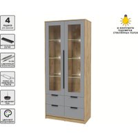 Шкаф-витрина Интерлиния Концепт КТ-ШВ2 с подсветкой (серебро/дуб золотой)