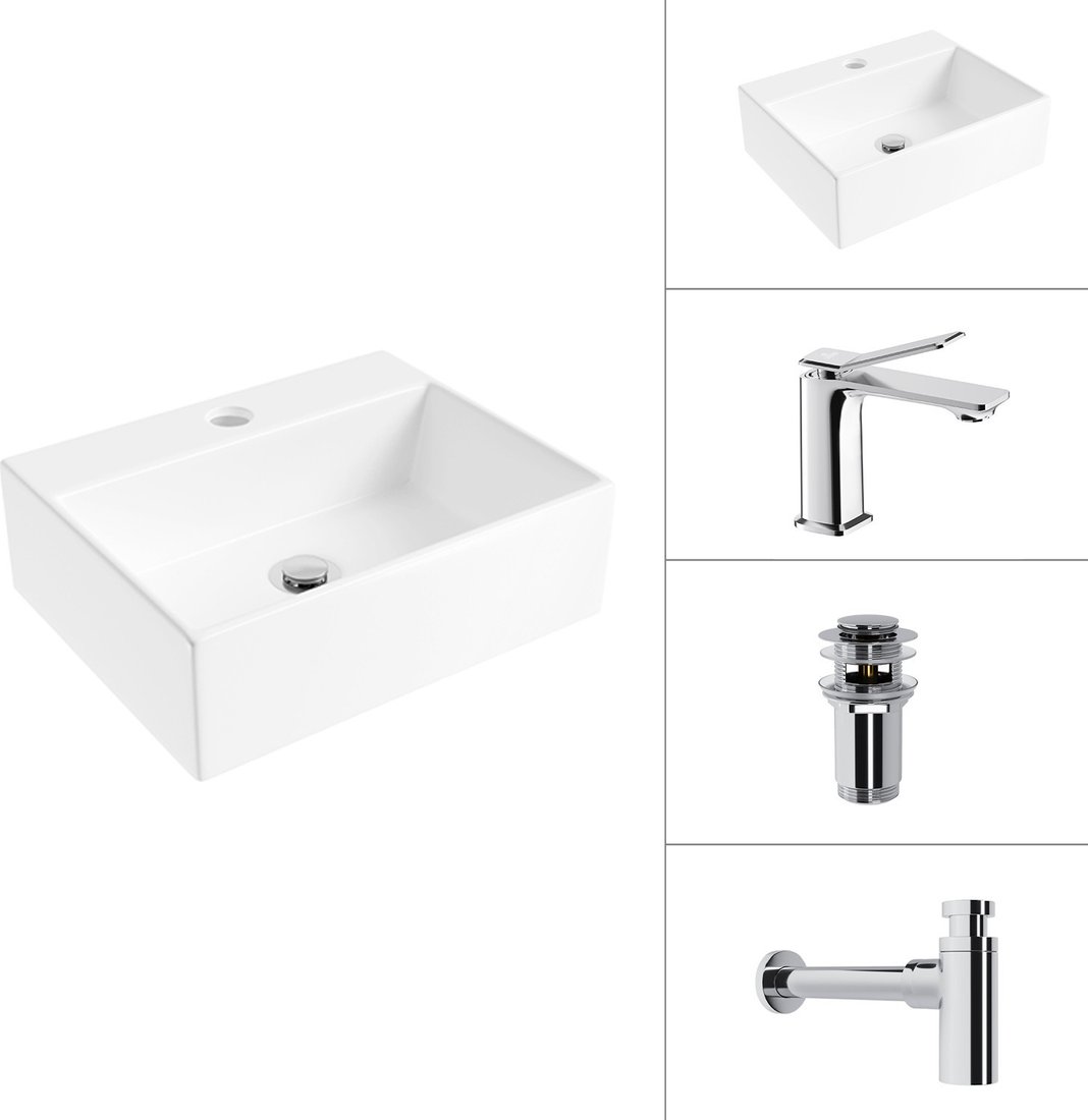 Умывальник Lauter 21344 + Allure 21C618С + сифон 21635CH + донный клапан 21190CH (хром)