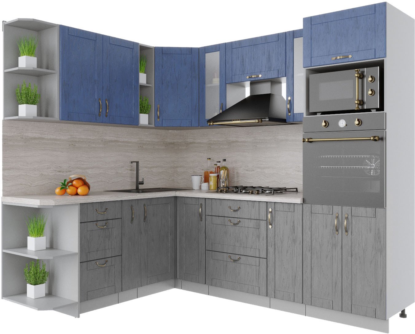 

Готовая кухня Интерлиния Мила Крафт 1.88x2.4 левая (дуб серый/дуб лазурный/травертин серый)