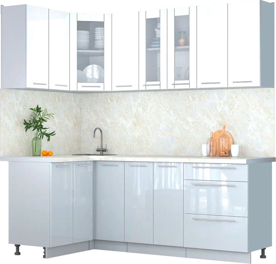 

Готовая кухня Интерлиния Мила Пластик 1.2x2.1 (белый глянец/туманный глянец/опал светлый)