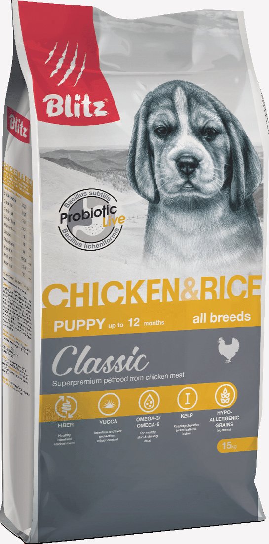 

Сухой корм для собак Blitz Classic Puppy All Breeds Chicken & Rice (для щенков с курицей и рисом) 15 кг