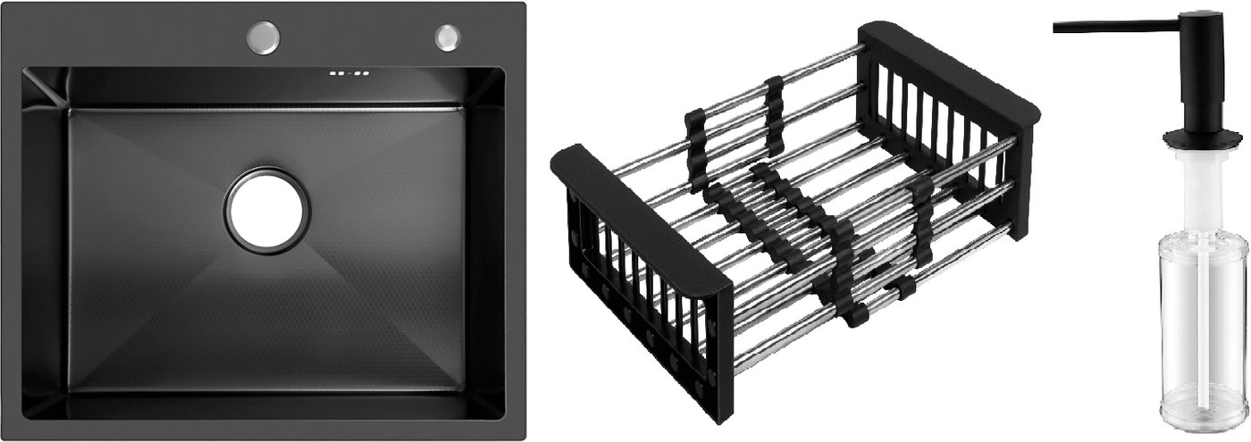 

Кухонная мойка Schtoff Best Decor Black 6050 + коландер KR-1 BLACK + дозатор SD-1 BLACK