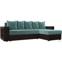 Угловой диван Лига диванов Дубай лайт правый 114157 (велюр бирюзовый/экокожа коричневый)