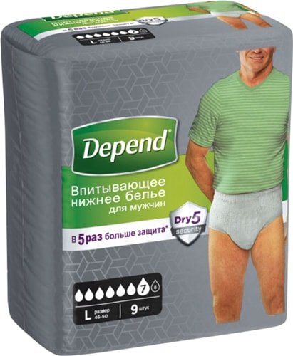 

Трусы-подгузники для взрослых Depend Для мужчин L/XL (9 шт)
