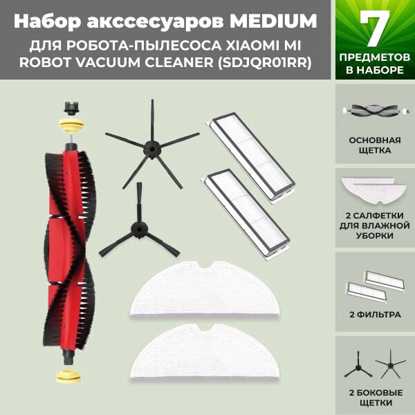

Набор аксессуаров USBTOP для Xiaomi Mi Robot Vacuum Cleaner (SDJQR01RR) (основная щетка с роликами , черные боковые щетки) 558881