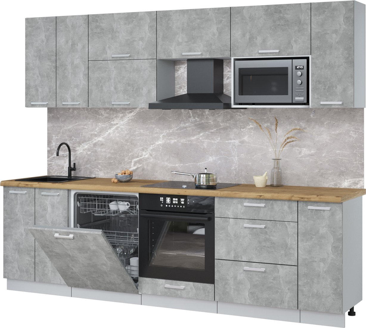 

Готовая кухня Интерлиния Мила Лайт 2.7-ПМ2 (бетон/бетон/дуб бунратти)