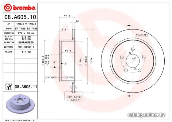 Тормозной диск Brembo 08A60511
