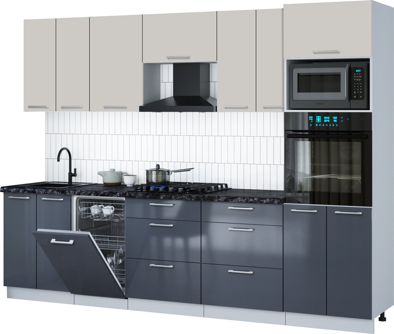 

Готовая кухня Интерлиния Мила Gloss 2.85-ПМ3 (асфальт глянец/кашемир/кастилло темный)