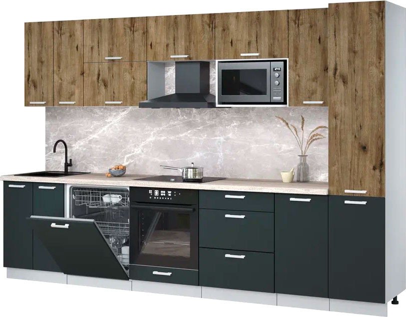 

Готовая кухня Интерлиния Мила Лайт 3.2-ПМ2 (дуб веллингтон/антрацит/травертин серый)