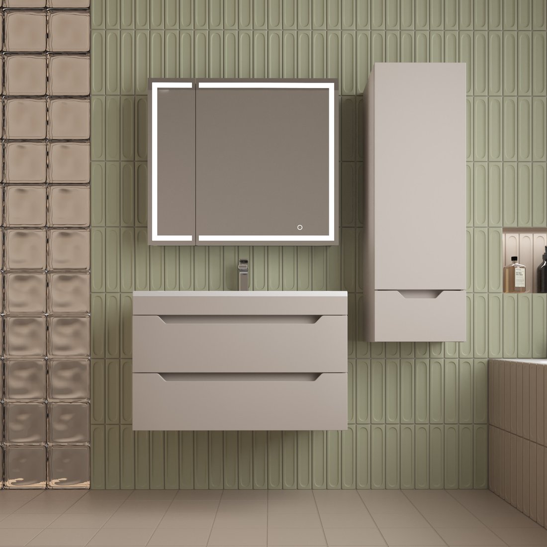 Symbolite Тумба под умывальник Остин 80 Plus 2 ящика (подвесная, крем)