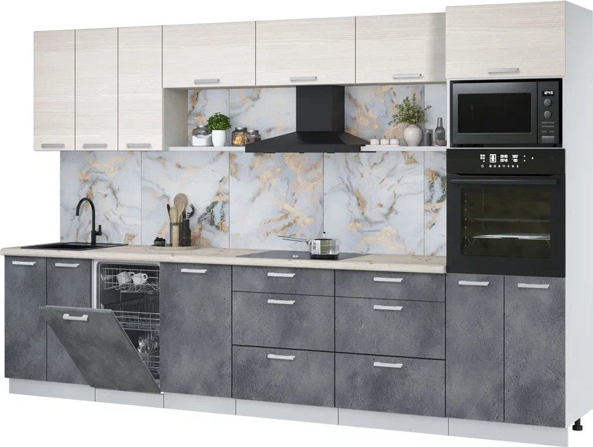 

Готовая кухня Интерлиния Мила Лайт 3.3-ПМ3 (вудлайн кремовый/бетон портленд/бискайская сосна)