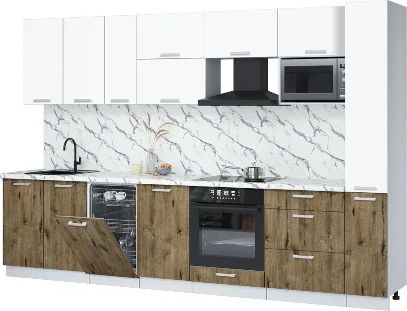 

Готовая кухня Интерлиния Мила Лайт 3.2-ПМ4 (белый платинум/дуб веллингтон/белый гранит)