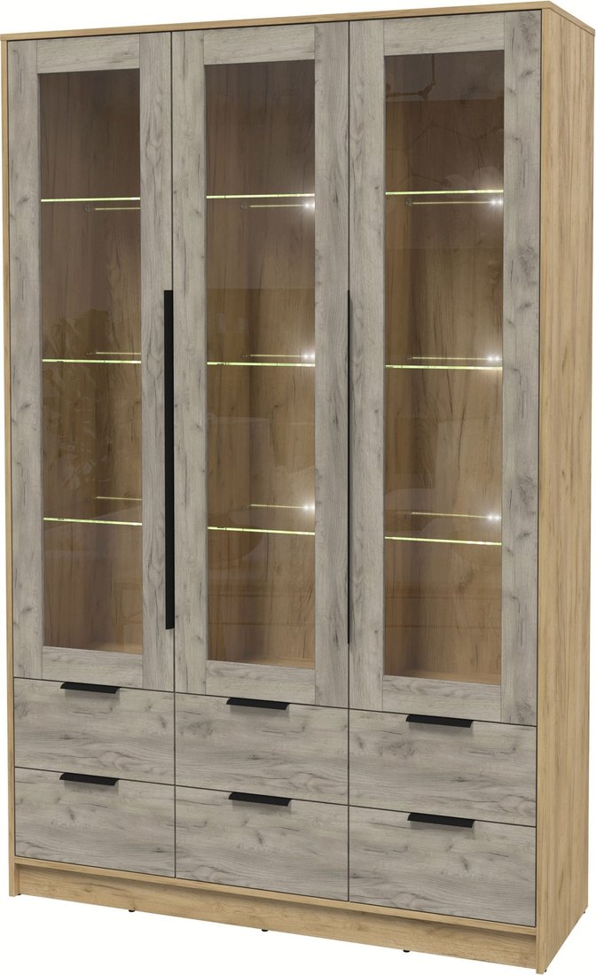 

Шкаф-витрина Интерлиния Концепт КТ-ШВ3 с подсветкой (дуб серый/дуб золотой)