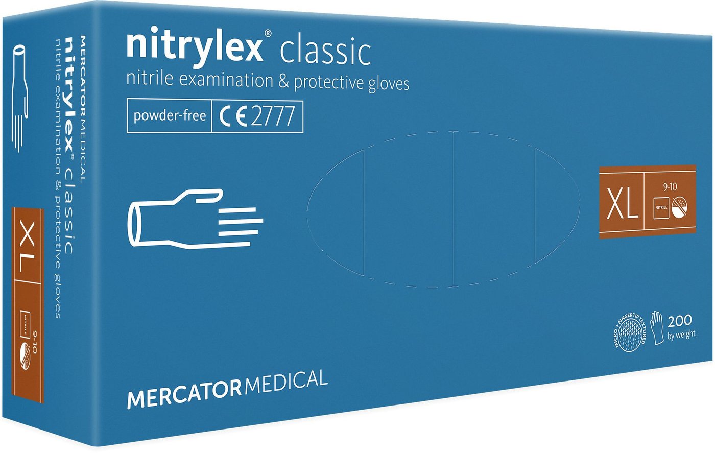 Нитриловые перчатки Mercator Nitrylex Classic (XL, 200 шт, синий)
