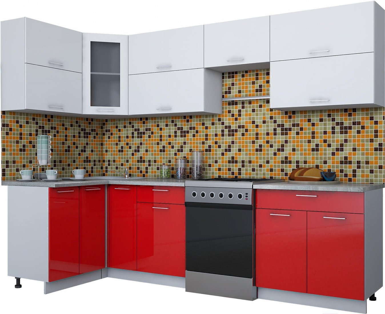 

Готовая кухня Интерлиния Мила Gloss 60-12x28 (белый/красный глянец)