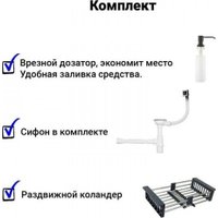Кухонная мойка Wisent WS-36550B-R/GER013 (с сифоном, дозатором и коландером)