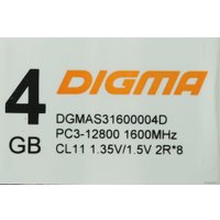 Оперативная память Digma 4ГБ DDR3 SODIMM 1600 МГц DGMAS31600004D