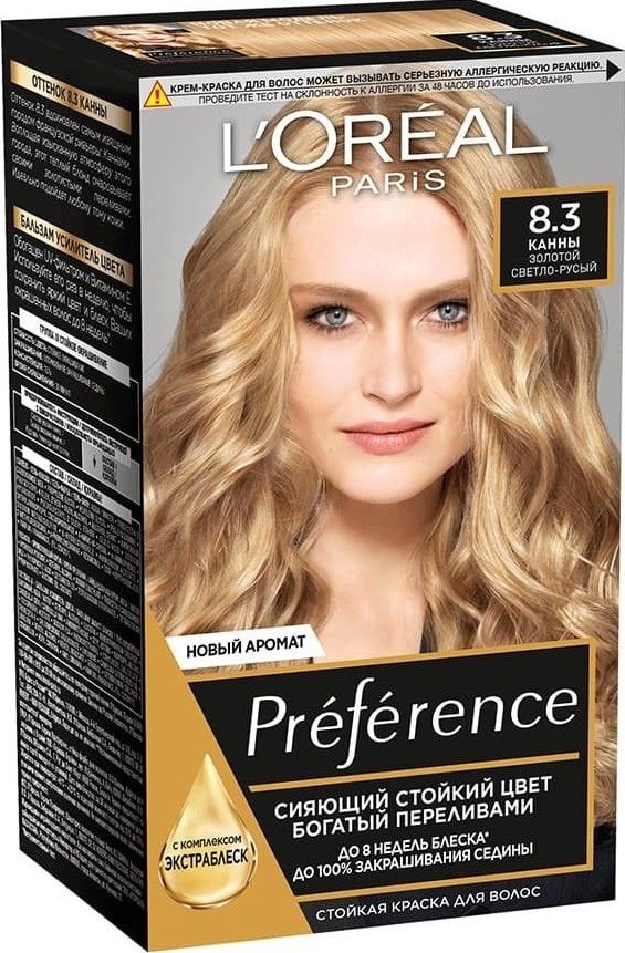 

Крем-краска для волос L'Oreal Recital Preference 8.3 Канны золотой светло-русый