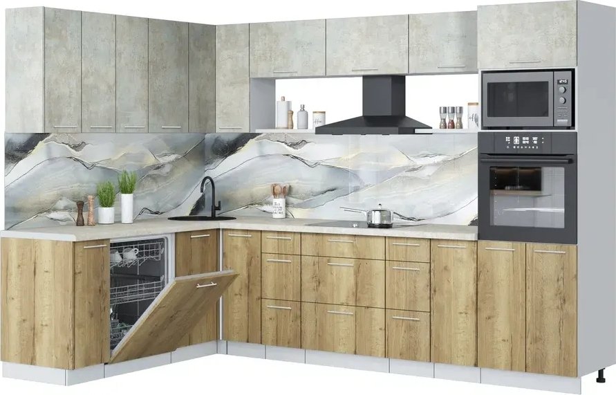 

Готовая кухня Интерлиния Мила Лайт 1.896х2.98-2 (бетон лайт/дуб золотой/опал светлый)