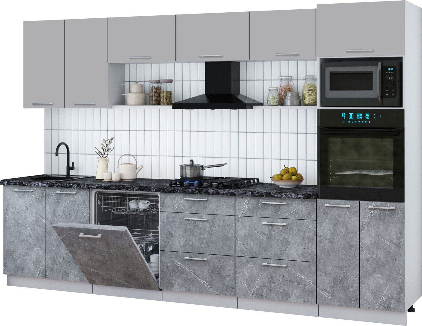 

Готовая кухня Интерлиния Мила Gloss 3.2-ПМ1 (керамика/грей/кастилло темный)