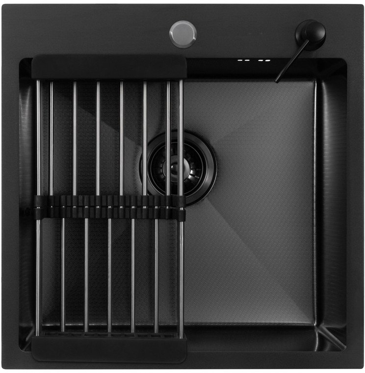 Кухонная мойка Aquaforta 500*500, коландер, дозатор BLACK DECOR