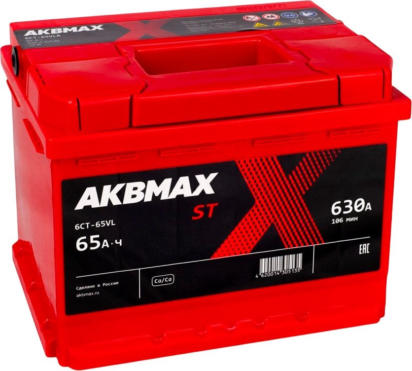 Автомобильный аккумулятор AKBMAX ST 65L (65 А·ч)