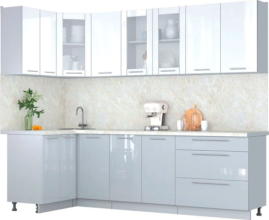 

Готовая кухня Интерлиния Мила Пластик 1.2x2.6 (белый глянец/туманный глянец/опал светлый)